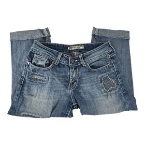Buckle BKE Culture Denim Stretch Blue Jeans Distress  Sz 28 Crop Capri VTG Y2K